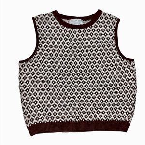 ST.JOHN Vintage Collection Santa Knit  Brown & White Boxy Kit Vest L preppy